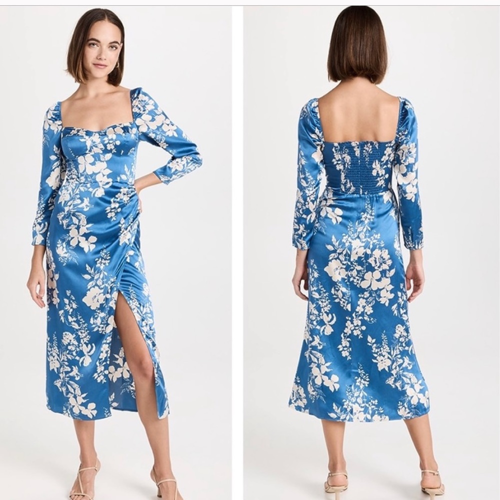 Reformation Gloriana Blue Floral Silk Cyanotype Midi Dress Size 10